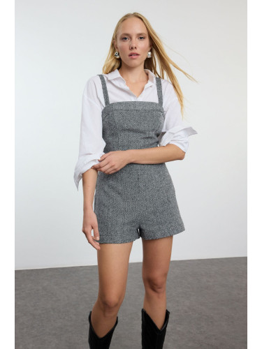 Trendyol Grey Herringbone Patterned Square Neck Mini Jumpsuit