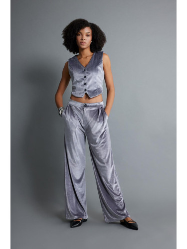 DEFACTO Wide Leg Fit High Waist Wide Leg Velvet Trousers