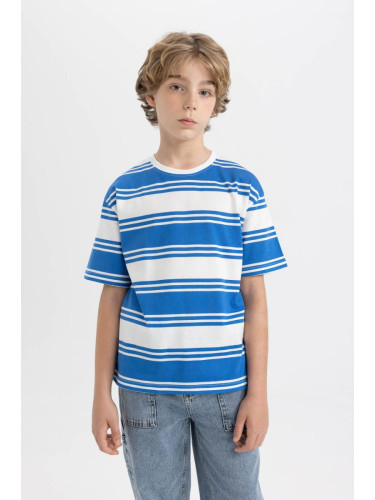 DEFACTO Boy's Oversize Fit Crew Neck Striped Short Sleeve T-Shirt