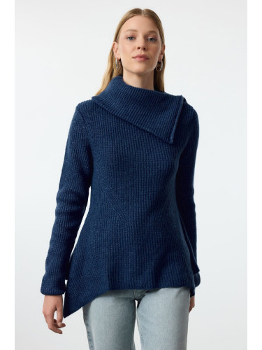 Trendyol Indigo Asymmetric Collar Zippered Knitwear Sweater