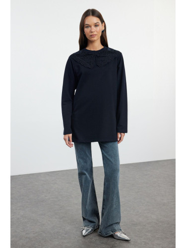 Trendyol Navy Blue Collar Detailed Knitted Tunic