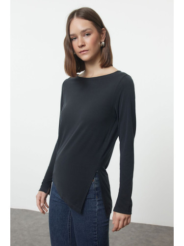 Trendyol Anthracite Boat Neck Regular/Normal Fit Knitted Blouse