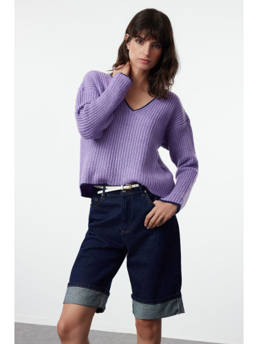 Trendyol Lilac Soft Textured Wide Fit Knitwear Sweater