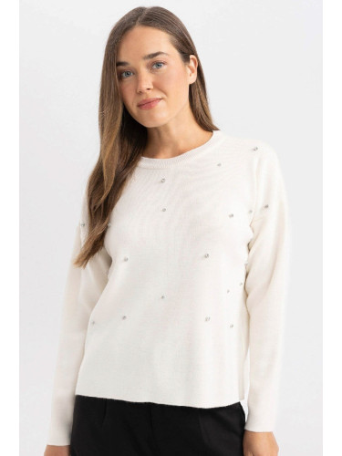 DEFACTO Regular Fit Crew Neck Stone Knitted Sweater