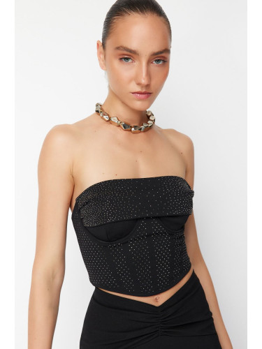 Trendyol X Zeynep Tosun Black Knitted Shiny Stone Bustier