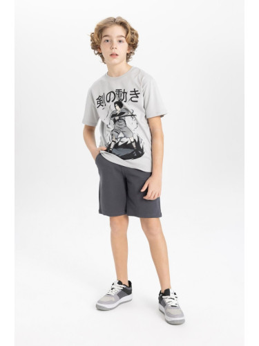 DEFACTO Boy's Printed Short Sleeve T-Shirt Shorts 2-Piece Set