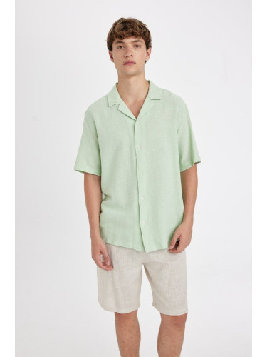 DEFACTO Relax Fit Open Collar Cotton Short Sleeve Shirt