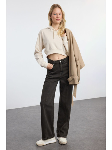 Trendyol Brown Faded Effect Vintage Stitch Detail High Waist Wide Leg Jeans