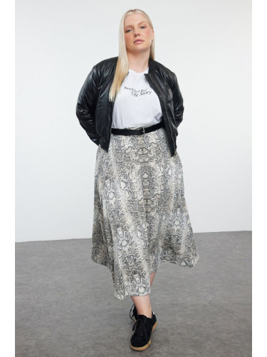 Trendyol Curve Beige Knitted Plus Size Skirt