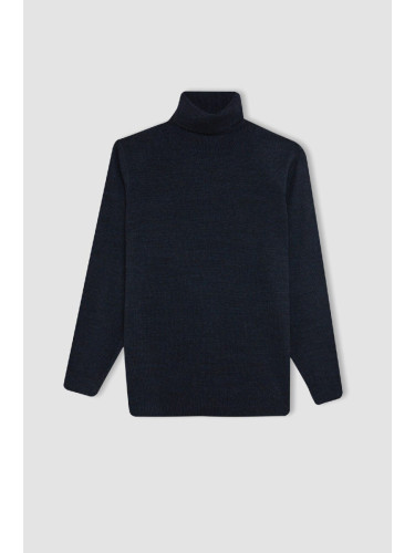 DEFACTO Boy Navy Blue Turtleneck Basic Plain Knitwear Sweater