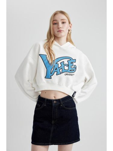 DEFACTO Coool Yale University Oversize Fit Hooded Crop Sweatshirt