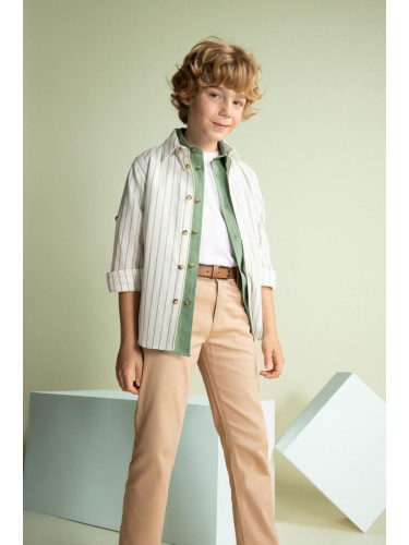 DEFACTO Boy's Striped Linen Look Long Sleeve Shirt