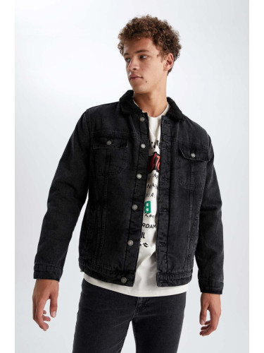 DEFACTO Slim Fit Faux Fur Collar Jean Jacket