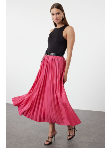 Trendyol Fuchsia Flared Maxi Pleated Knitted Skirt