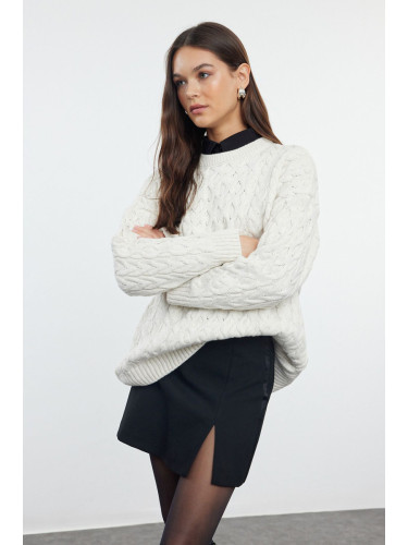 Trendyol Stone Crew Neck Hair Knitted Sweater