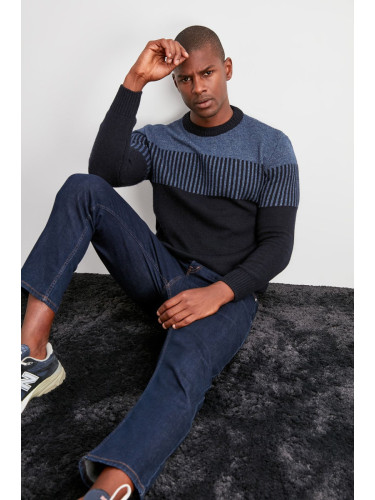 Trendyol Indigo Slim Slim Fit Crew Neck Color Block Knitwear Sweater