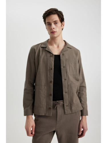 DEFACTO Regular Fit Open Collar Cotton Shirt Jacket