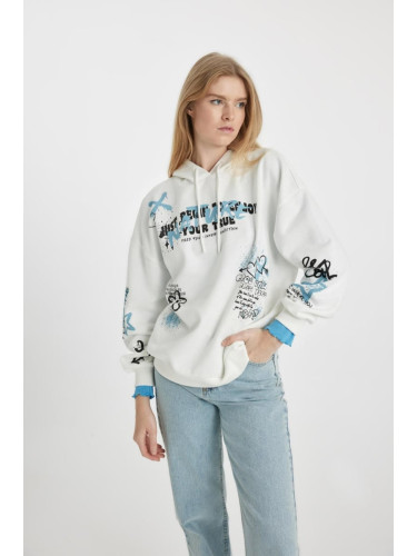 DEFACTO Cool Oversize Fit Hooded Printed Sweatshirt