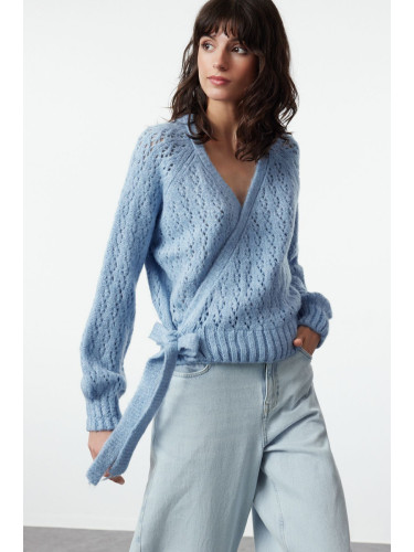 Trendyol Blue Soft Texture Openwork/Hole Detailed Knitwear Sweater