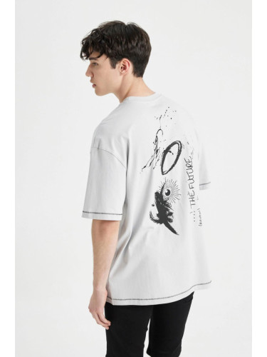 DEFACTO Comfort Fit Crew Neck Back Printed Short Sleeve T-Shirt