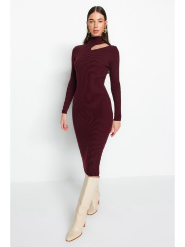 Trendyol Plum Midi Knitwear Polo Neck Dress