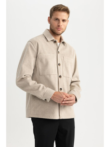 DEFACTO Relax Fit Polo Neck Wool Look Long Sleeve Shirt Jacket