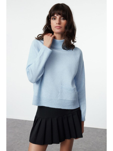 Trendyol Blue Pocket Detailed Soft Textured Knitwear Sweater