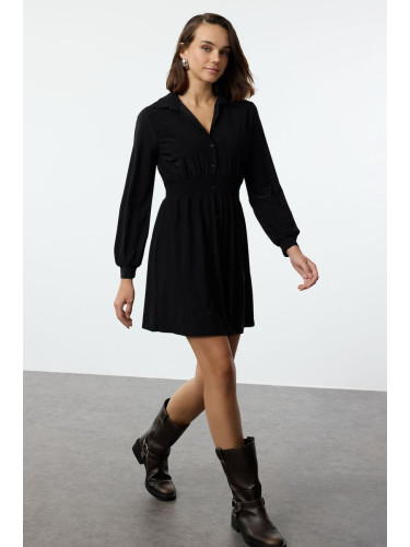 Trendyol Black Polo Neck Elastic Waist Mini Knitted Dress