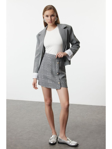 Trendyol Anthracite Buttoned Tweed Fabric Mini Woven Skirt