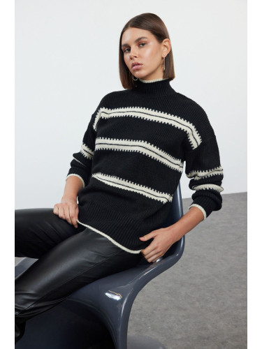 Trendyol Black Striped Turtleneck Knitwear Sweater