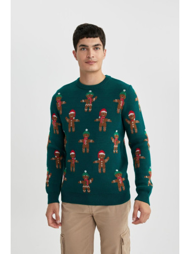 DEFACTO Christmas Themed Standard Fit Regular Cut Patterned Crew Neck Knitwear Sweater