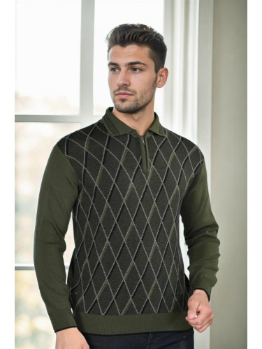 29477 Dewberry Zippered Polo Collar Mens Sweater-Khaki