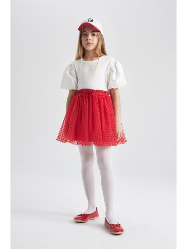 DEFACTO Girl's Stretch Waisted Red Tulle Red Skirt