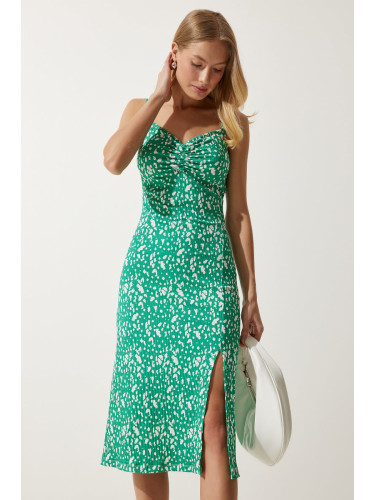 Happiness İstanbul Women's Green Double Strap Patterned Knitted Dress