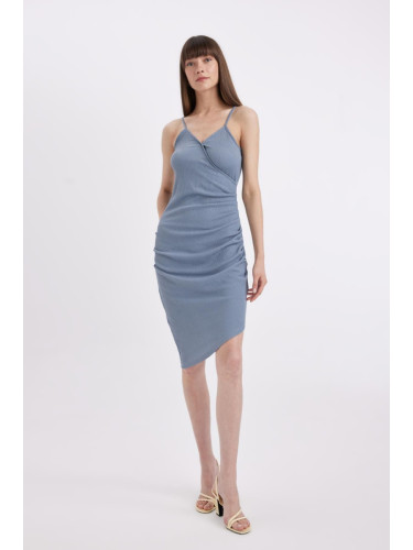 DEFACTO Bodycon Wrap Collar Crepe Sleeveless Midi Dress