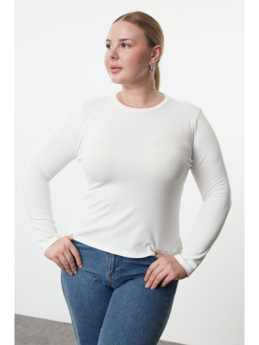 Trendyol Curve Ecru Premium Viscose Crew Neck Crop Flexible Knitted Blouse