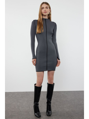 Trendyol Brown Mini Knitwear Contrast Color Dress