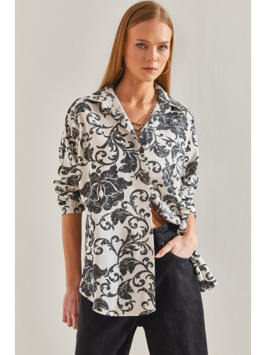 Bianco Lucci Women's Patterned Loose Linen Shirt