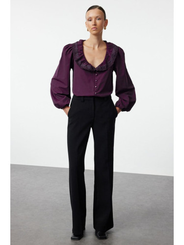 Trendyol Dark Purple Lace Detailed Woven Shirt