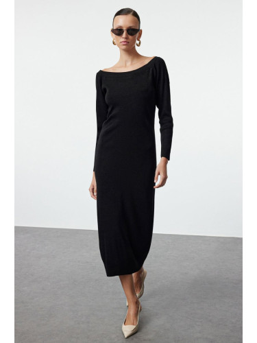 Trendyol Black Midi Knit Boat Neck Dress