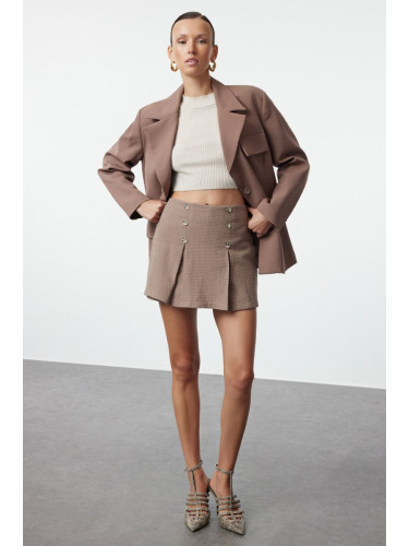 Trendyol Beige Buttoned Tweed Woven Shorts Skirt