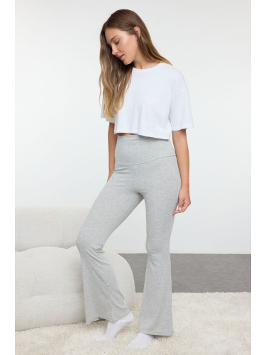 Trendyol Grey Melange Ribbed Knitted Pajama Bottoms