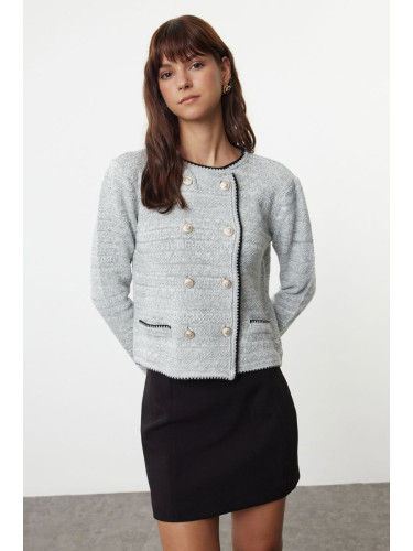 Trendyol Gray Double Breasted Knitted Cardigan