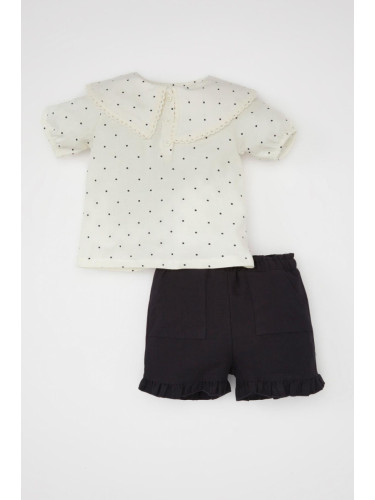 DEFACTO Baby Girl Polka Dot Short Sleeve Blouse Twill Shorts 2 Piece Set