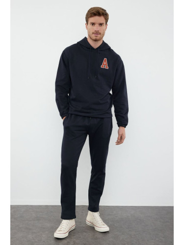 Trendyol Black Oversize/Wide Cut Hooded Letter Embroidered Tracksuit Set