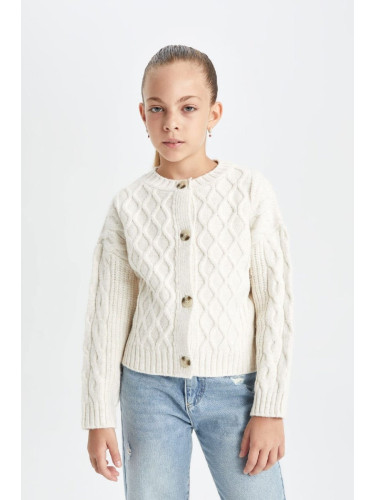 DEFACTO Girls Crew Neck Buttoned Cardigan