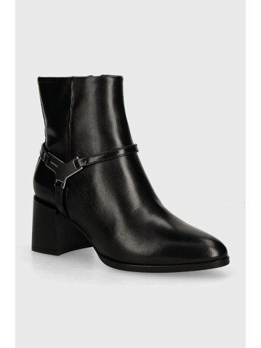 Кожени боти Calvin Klein ANKLE BOOT 55 W/HW LTH в черно с дебел ток HW0HW02095