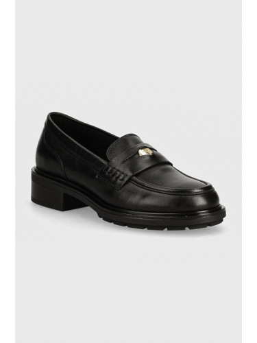 Кожени мокасини Tommy Hilfiger TH PENNY LOAFER в черно с платформа FW0FW08029