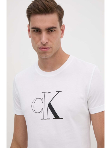 Памучна тениска Calvin Klein Jeans в бяло с принт J30J325678