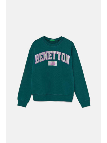 Детски памучен суичър United Colors of Benetton в зелено с десен 3J68C10L8